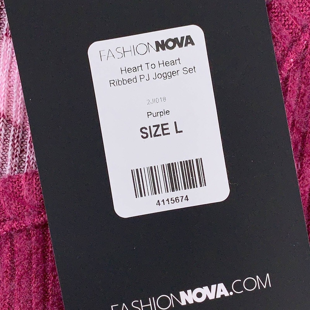 Fashion Nova Womens Pajama Set Maroon Pink Hearts Scoop Neck Long Sleeve L New - Picture 11 of 12